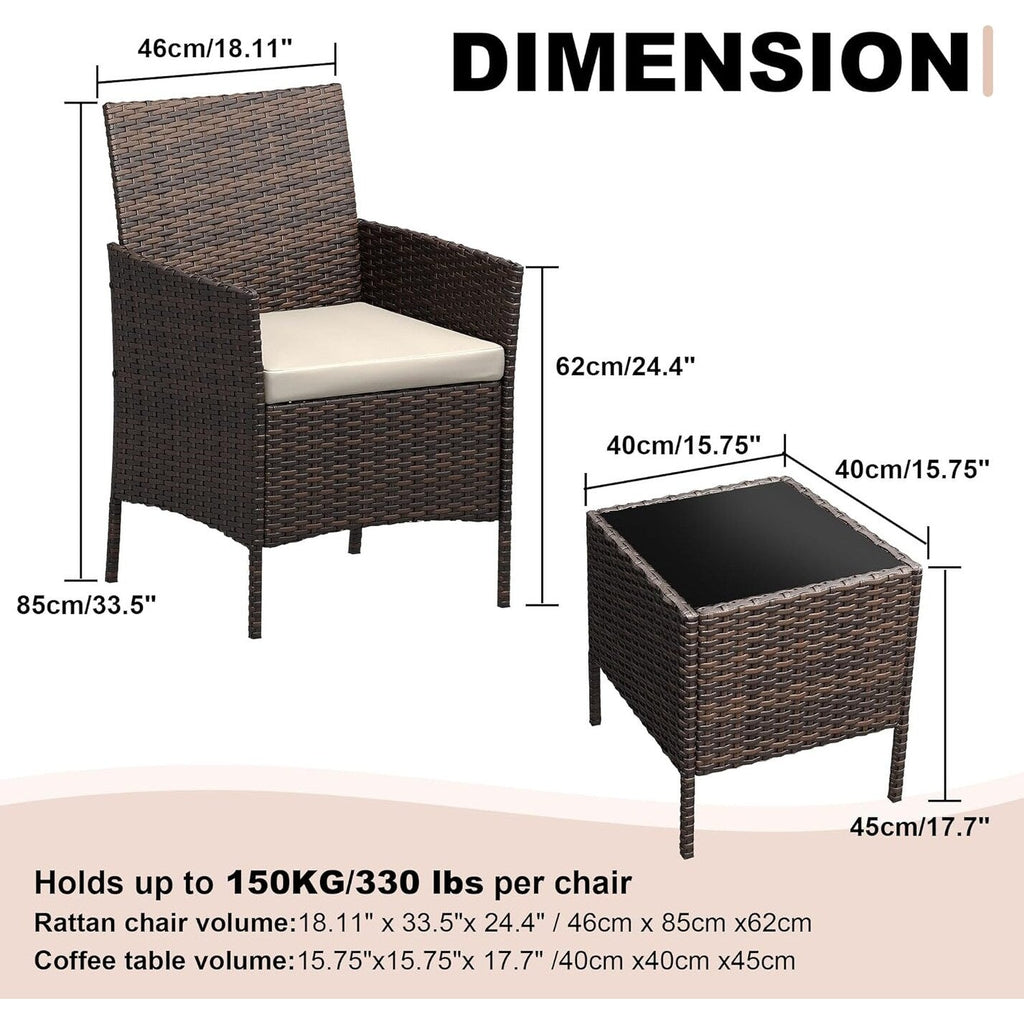 Ensemble de 3 chaises en rotin et osier avec table basse en verre