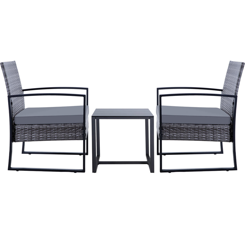 Ensemble de 3 chaises de jardin en osier avec coussins