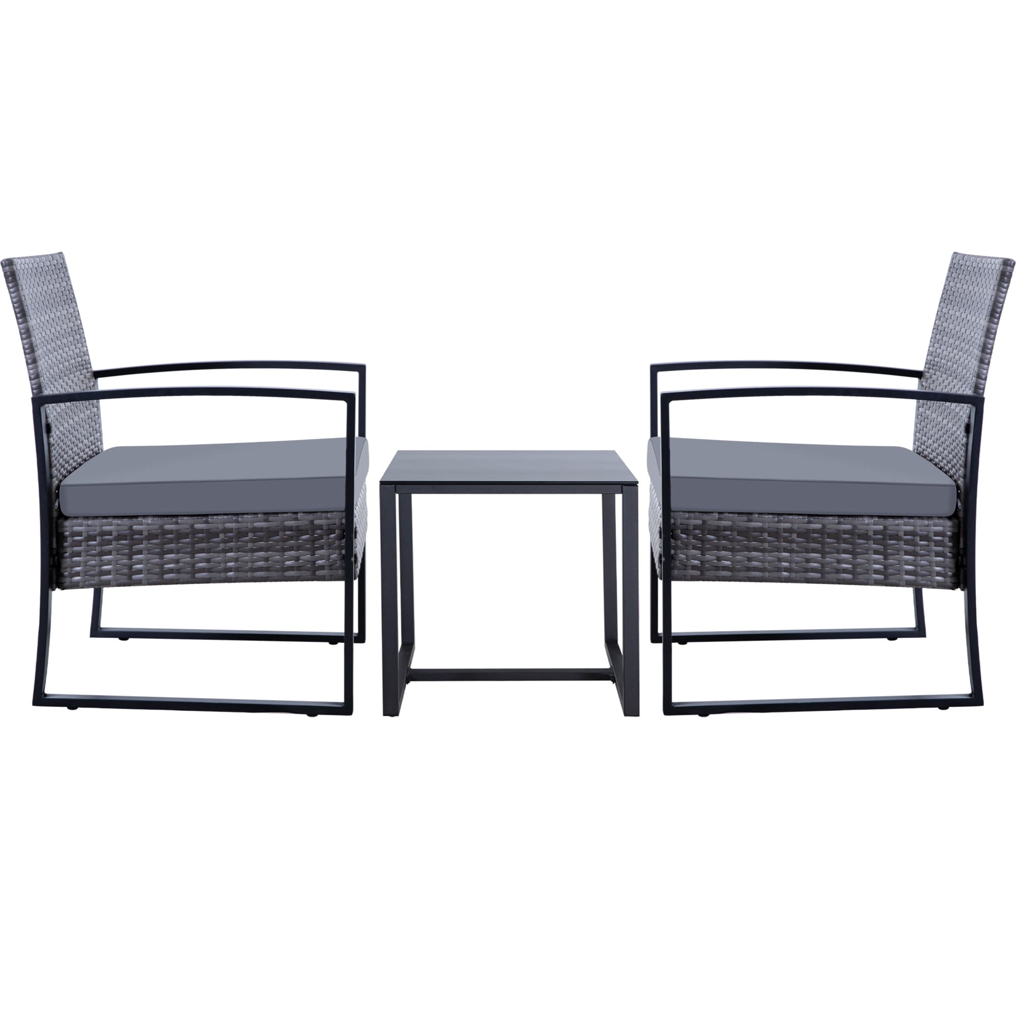 Ensemble de 3 chaises de jardin en osier avec coussins