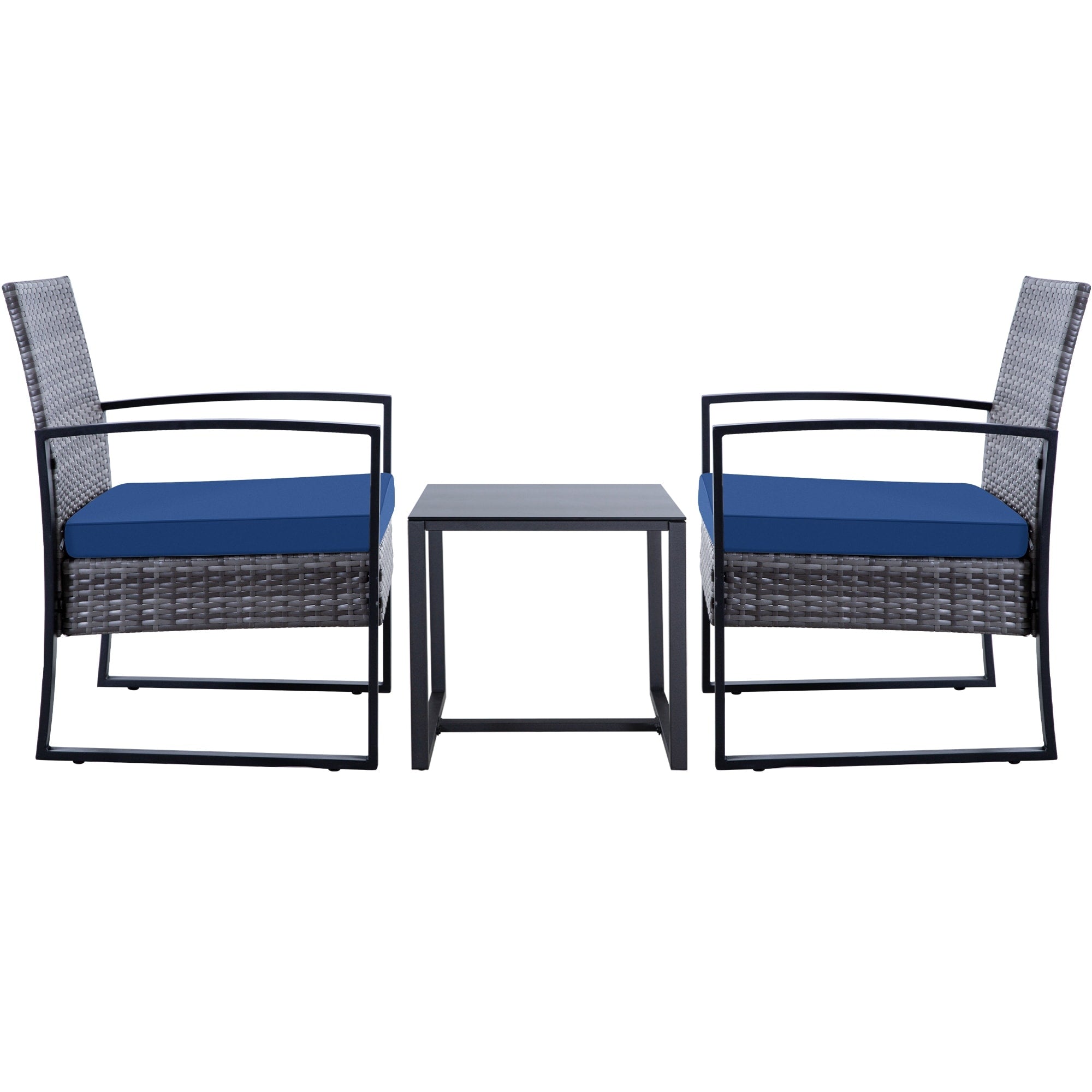 Ensemble de 3 chaises de jardin en osier avec coussins