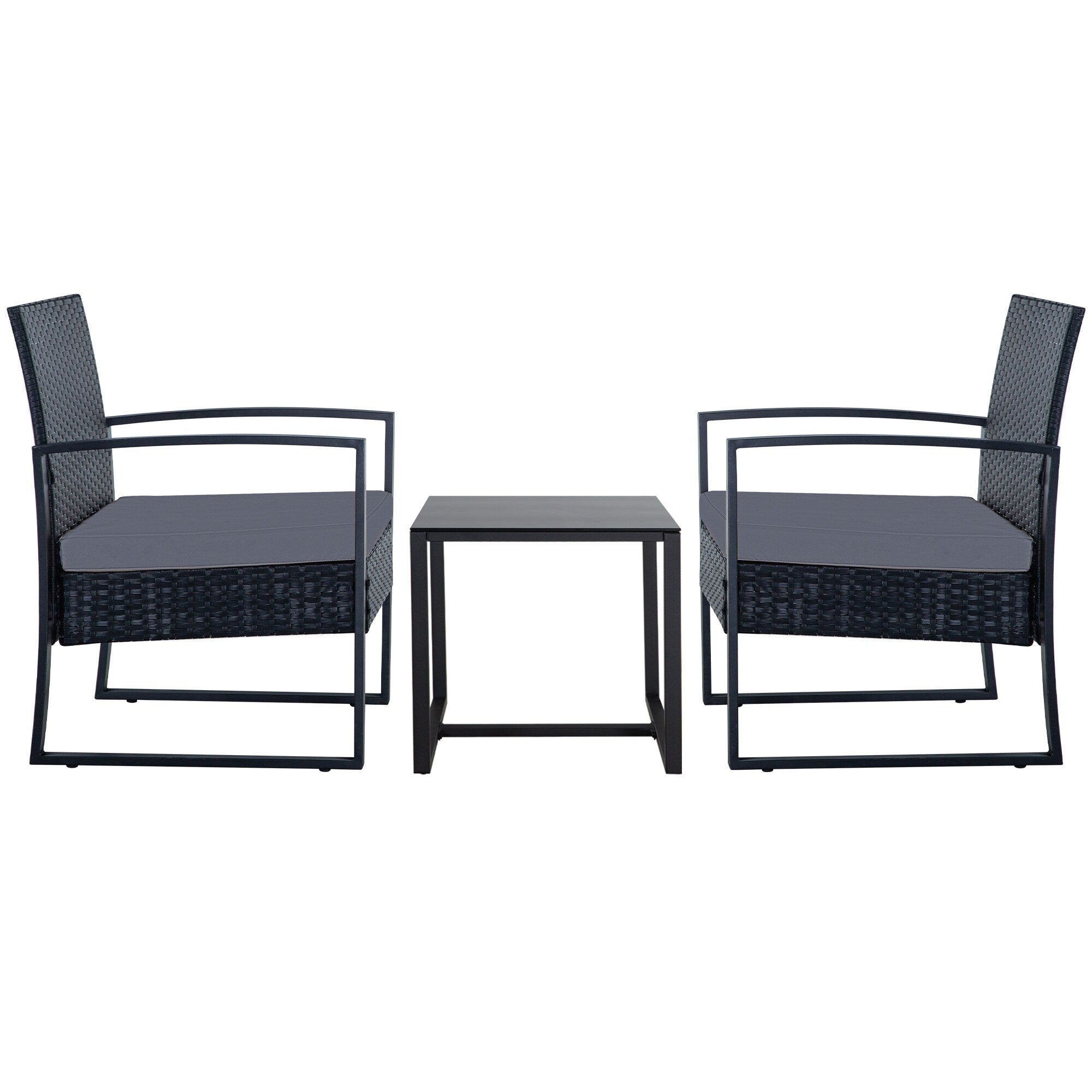 Ensemble de 3 chaises de jardin en osier avec coussins