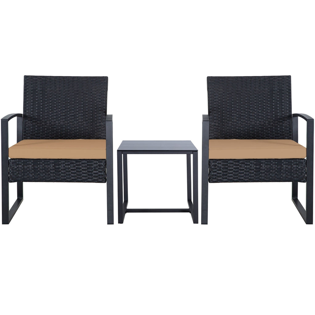 Ensemble de 3 chaises de jardin en osier avec coussins