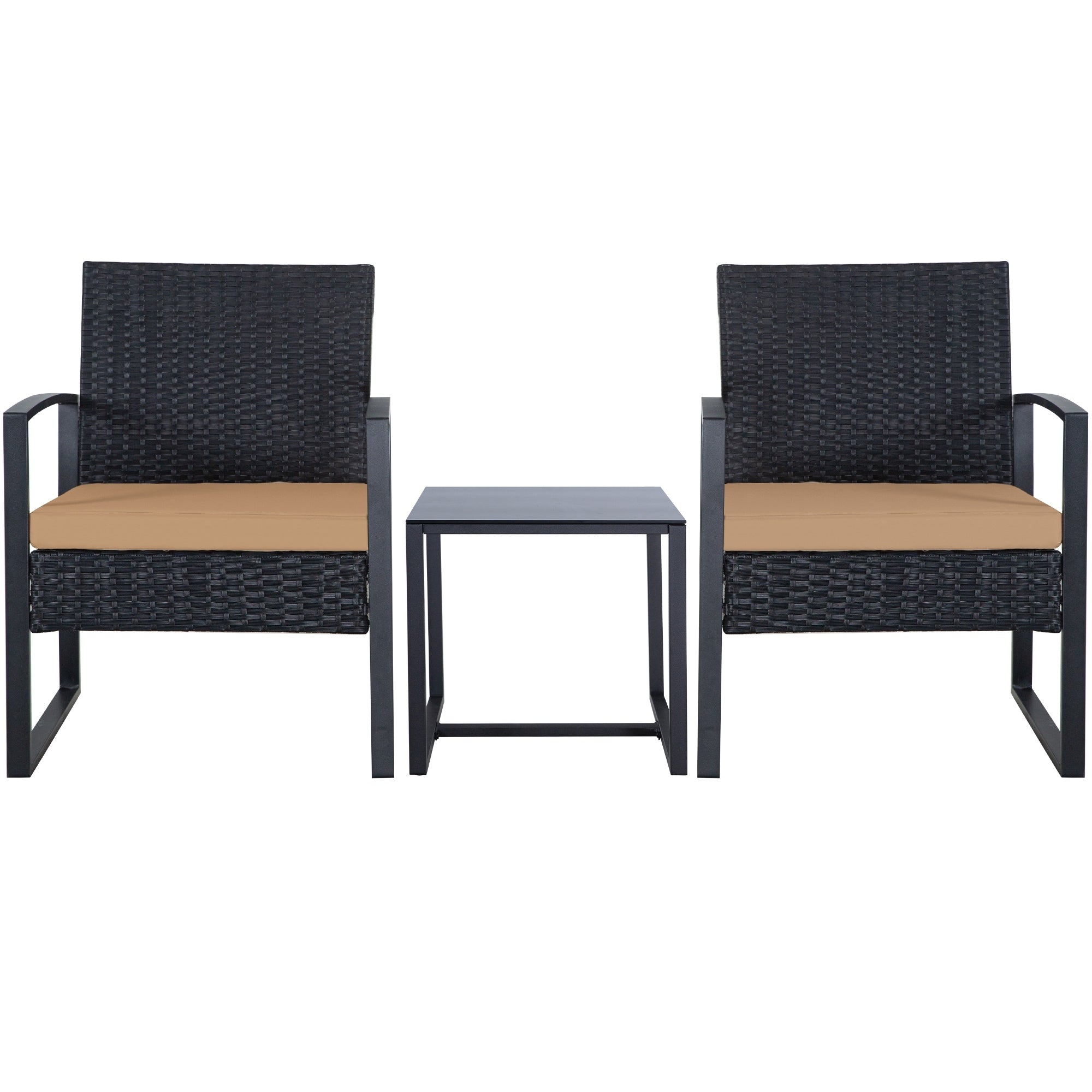 Ensemble de 3 chaises de jardin en osier avec coussins