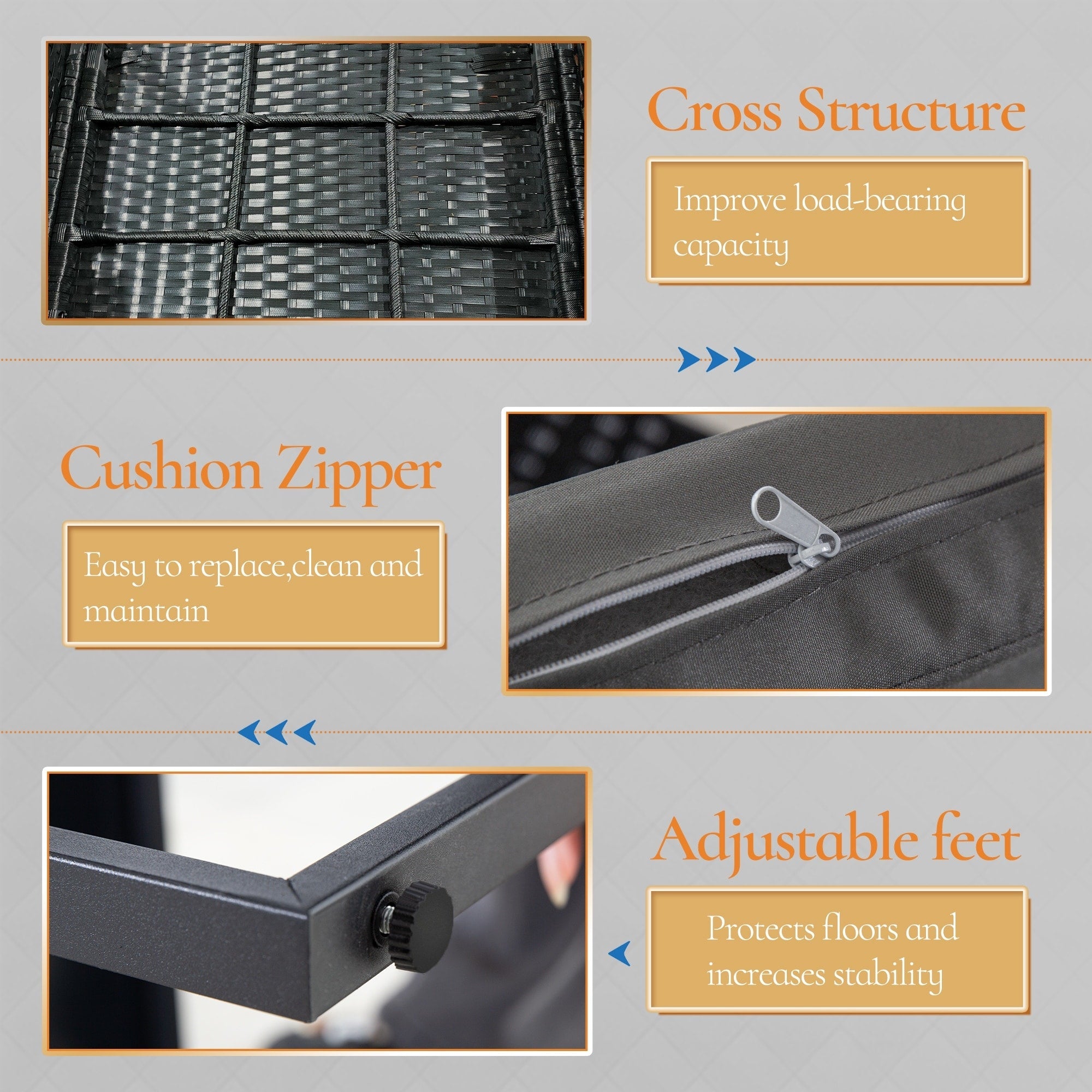 Ensemble de 3 chaises de jardin en osier avec coussins