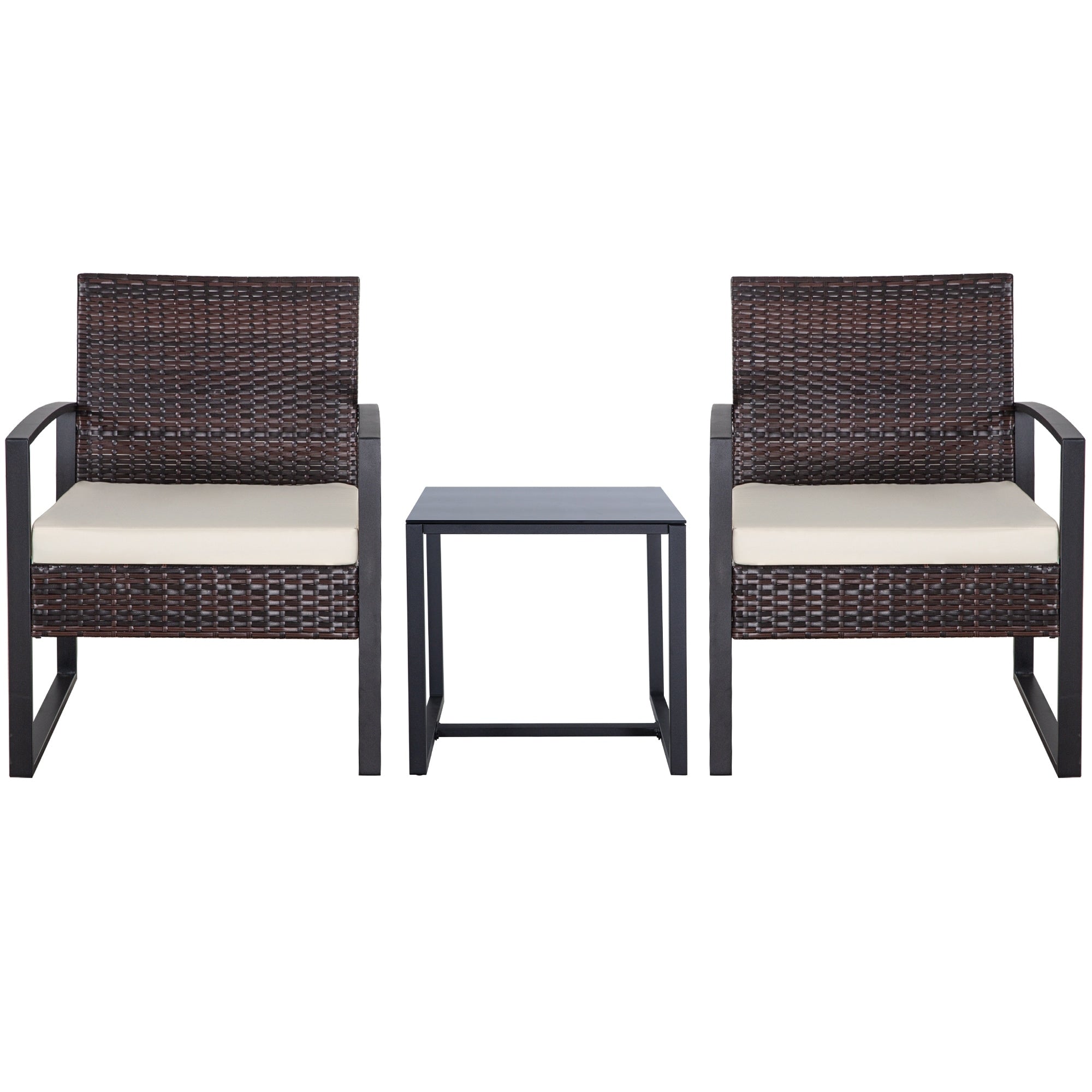 Ensemble de 3 chaises de jardin en osier avec coussins