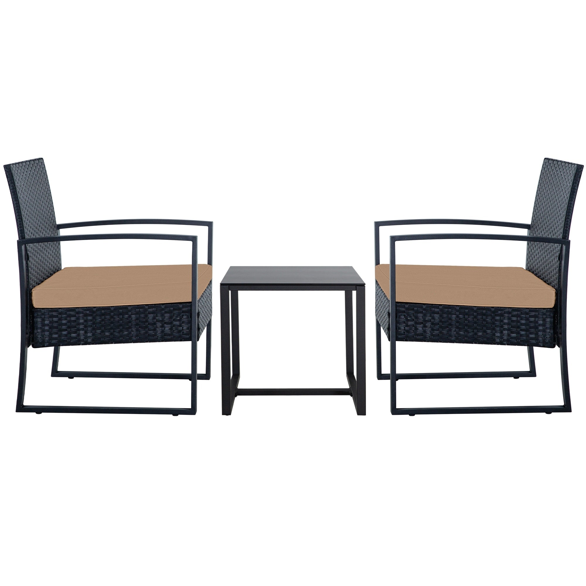 Ensemble de 3 chaises de jardin en osier avec coussins