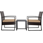 Ensemble de 3 chaises de jardin en osier avec coussins