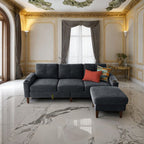 Canapé 3 places en L avec rangement et repose-pieds pour salon, gris foncé