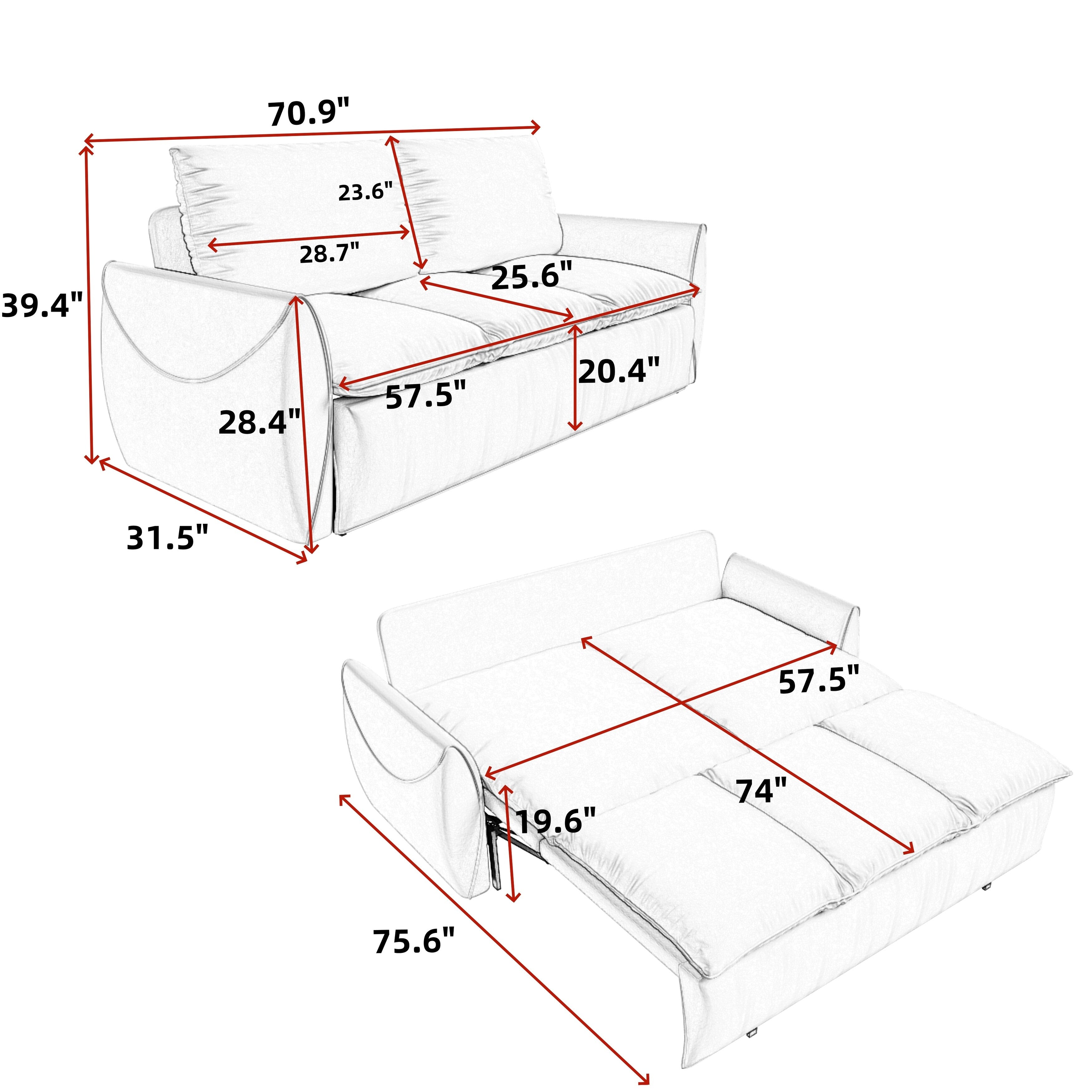 Canapé-lit convertible 3 places avec ensemble oreiller et couverture 2 en 1
