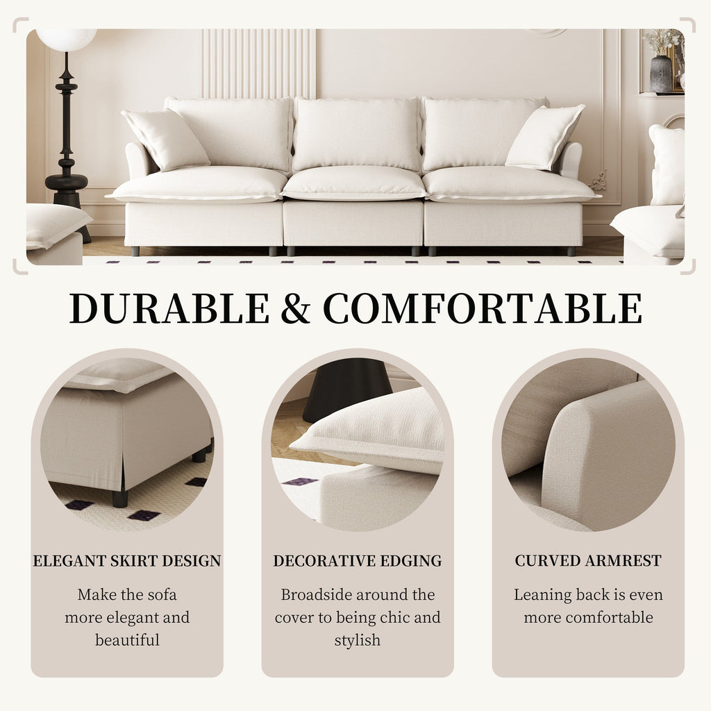 Module de canapé 3 places pour canapé sectionnel modulaire, assise large, canapé nuage en chenille avec coussins décoratifs