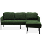 Canapé 3 places en tissu polyester en forme de L avec pouf, canapé rembourré moderne, petit canapé confortable pour petits espaces