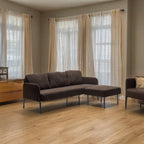 Canapé 3 places en tissu polyester en forme de L avec pouf, canapé rembourré moderne, petit canapé confortable pour petits espaces