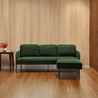 Canapé 3 places en tissu polyester en forme de L avec pouf, canapé rembourré moderne, petit canapé confortable pour petits espaces