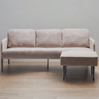 Canapé 3 places en tissu polyester en forme de L avec pouf, canapé rembourré moderne, petit canapé confortable pour petits espaces