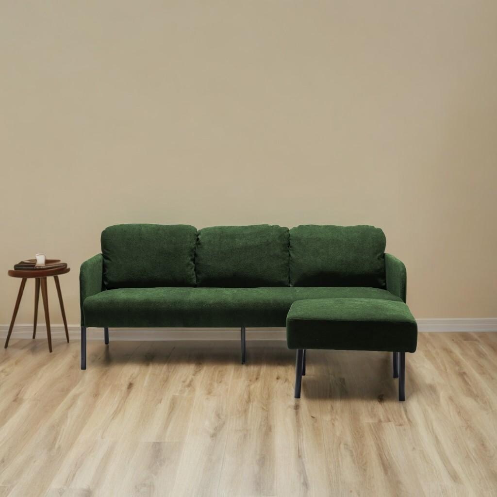 Canapé 3 places en tissu polyester en forme de L avec pouf, canapé rembourré moderne, petit canapé confortable pour petits espaces