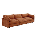 Canapé 3 places large et profond avec tiroirs coulissants sous chaque siège, accoudoirs en forme de croissant et dossier enveloppant