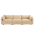 Canapé 3 places large et profond avec tiroirs coulissants sous chaque siège, accoudoirs en forme de croissant et dossier enveloppant