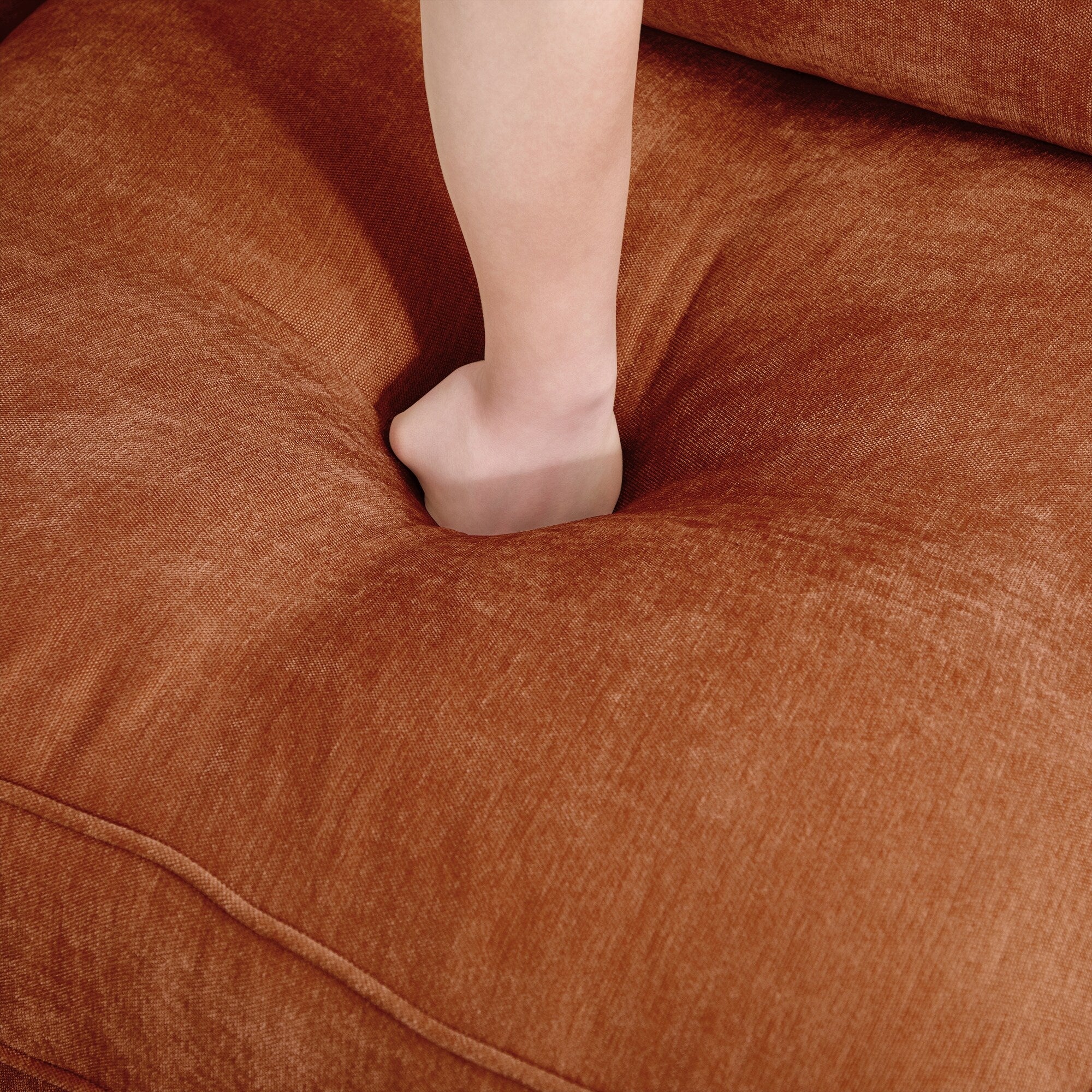 Canapé 3 places large et profond avec tiroirs coulissants sous chaque siège, accoudoirs en forme de croissant et dossier enveloppant