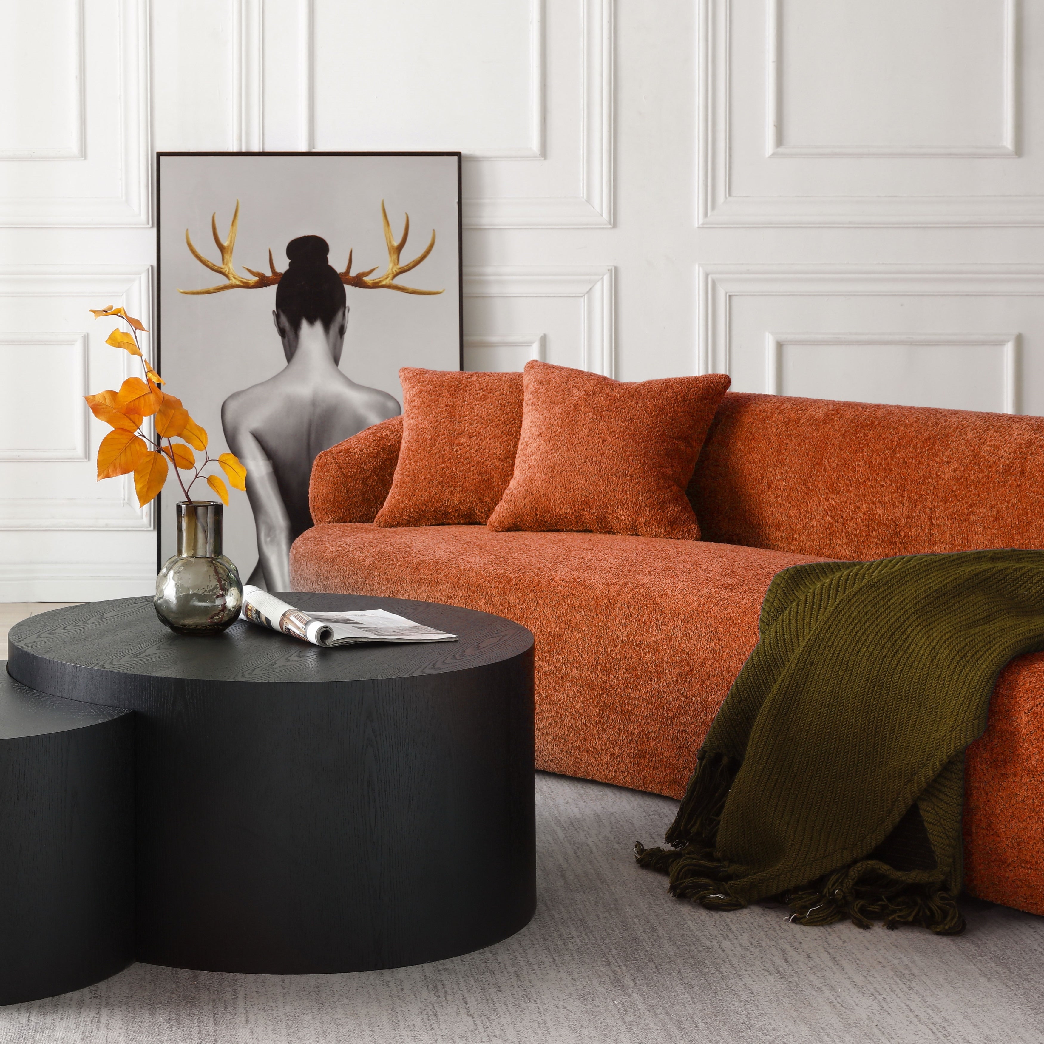 Canapé 3 places moderne incurvé en tissu rembourré de 86,61 pouces