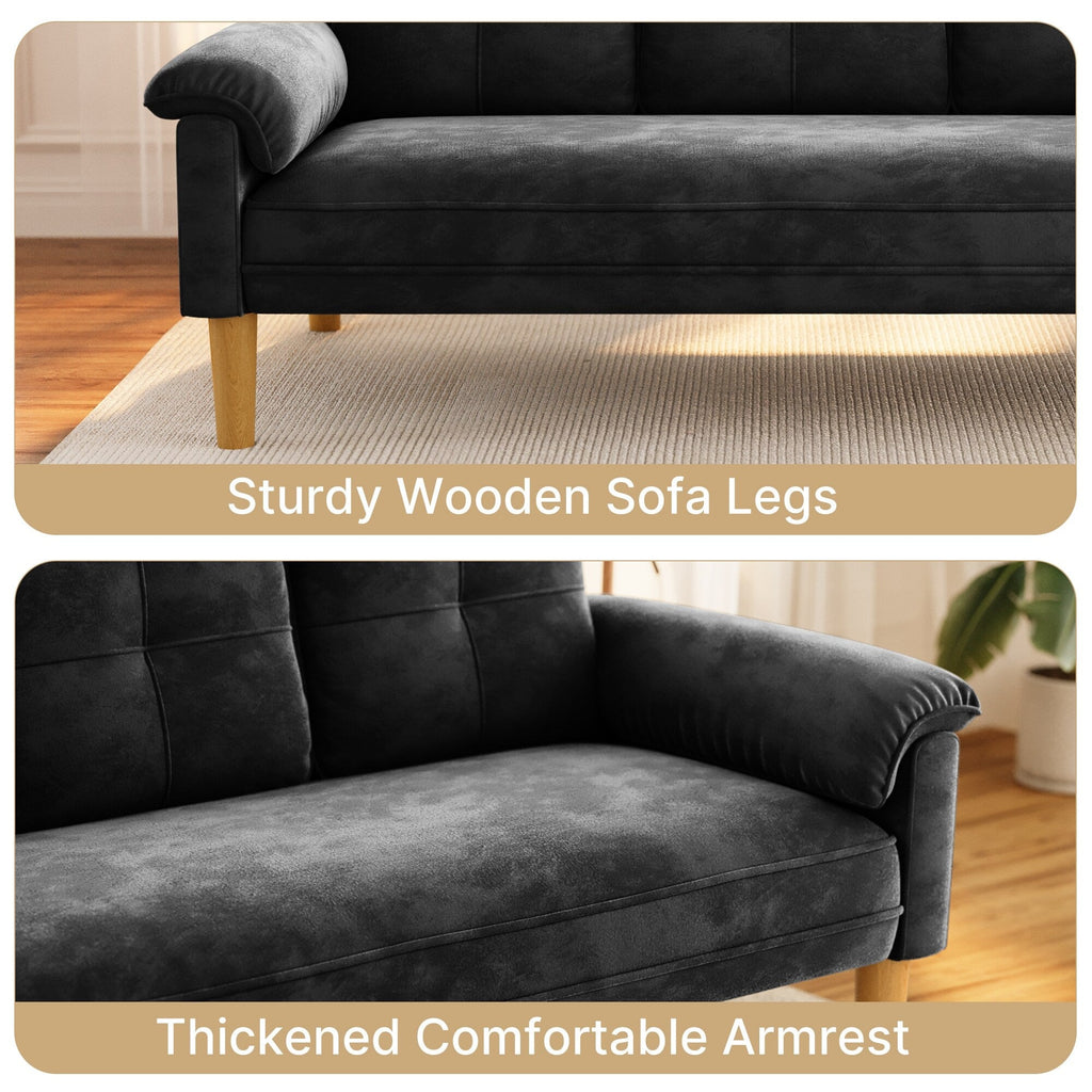 Canapé 3 places moderne rembourré, convertible, canapé-lit avec pieds en bois robustes pour le salon