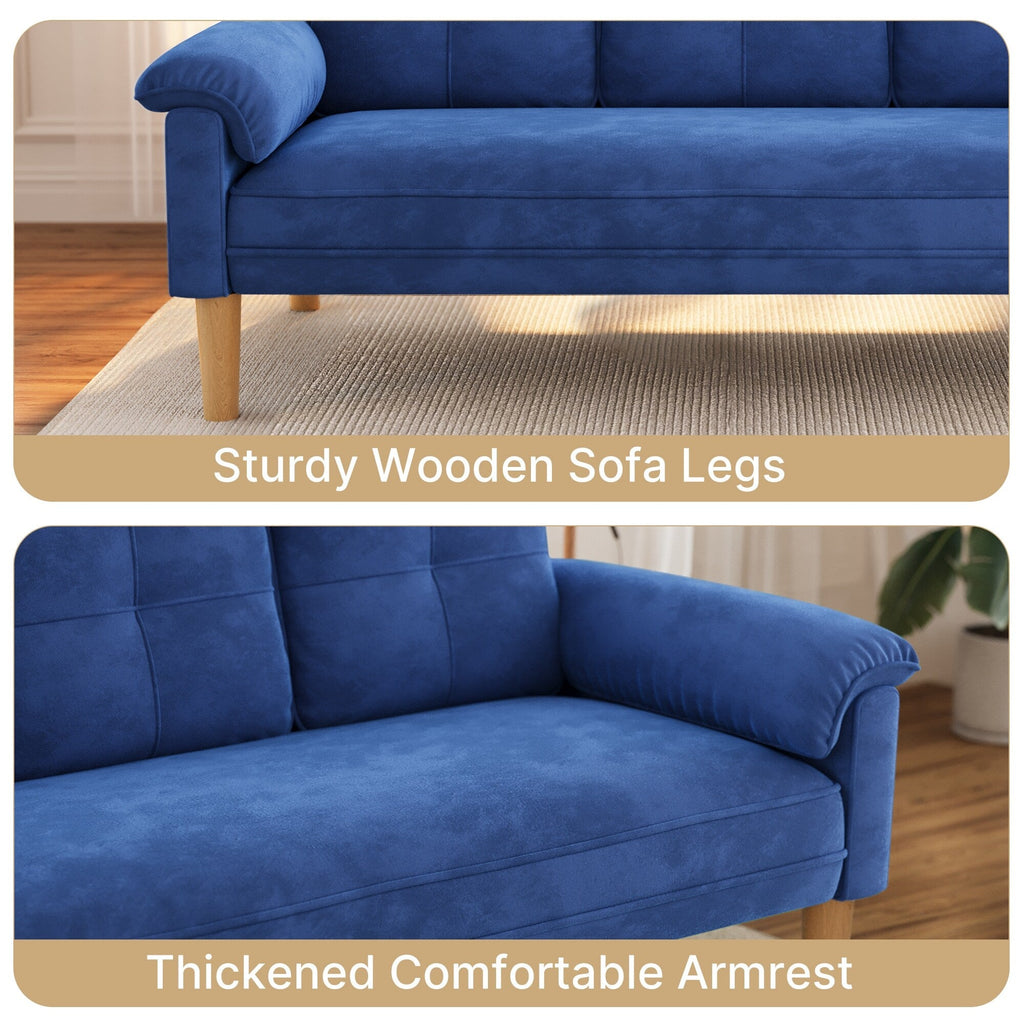 Canapé 3 places moderne rembourré, convertible, canapé-lit avec pieds en bois robustes pour le salon