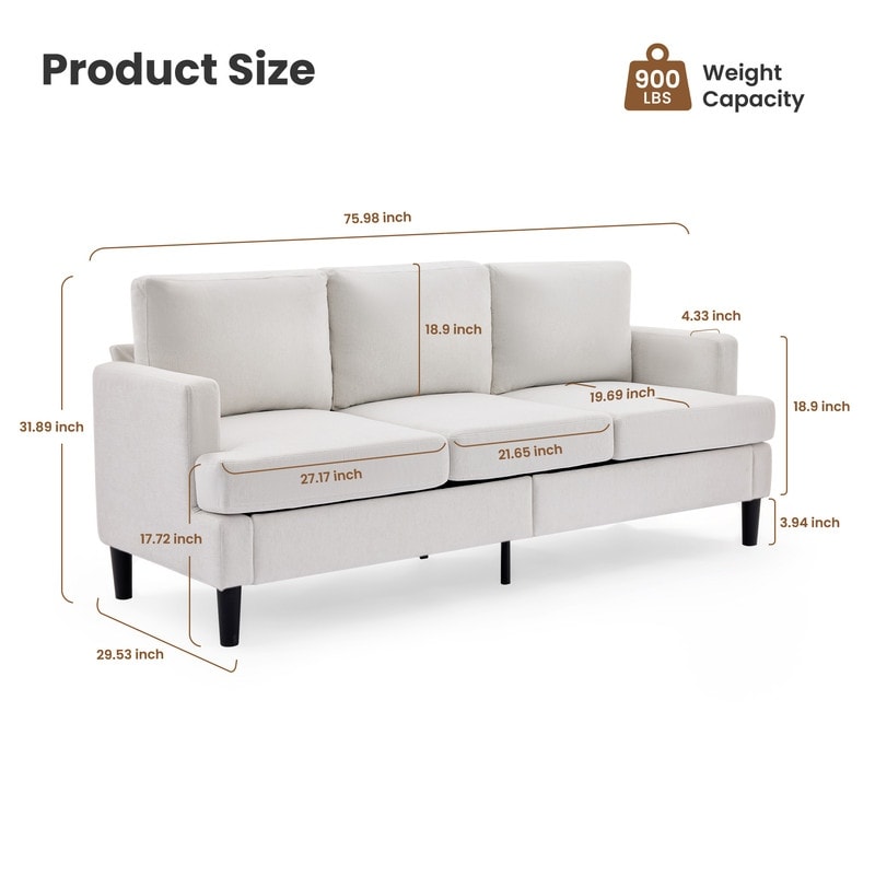 Canapé 3 places - Tissu respirant, accoudoirs de soutien et pieds robustes