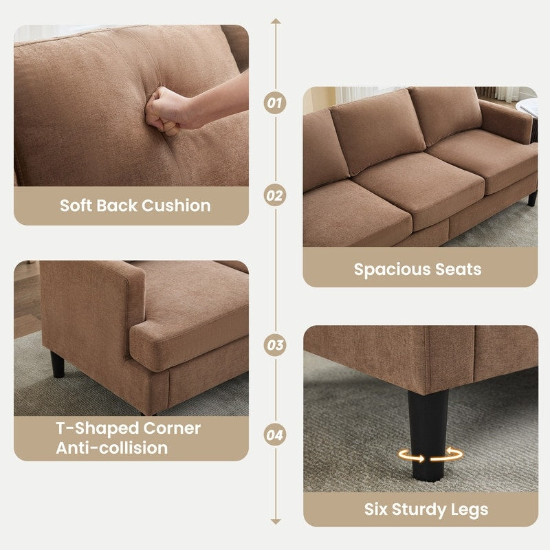 Canapé 3 places - Tissu respirant, accoudoirs de soutien et pieds robustes