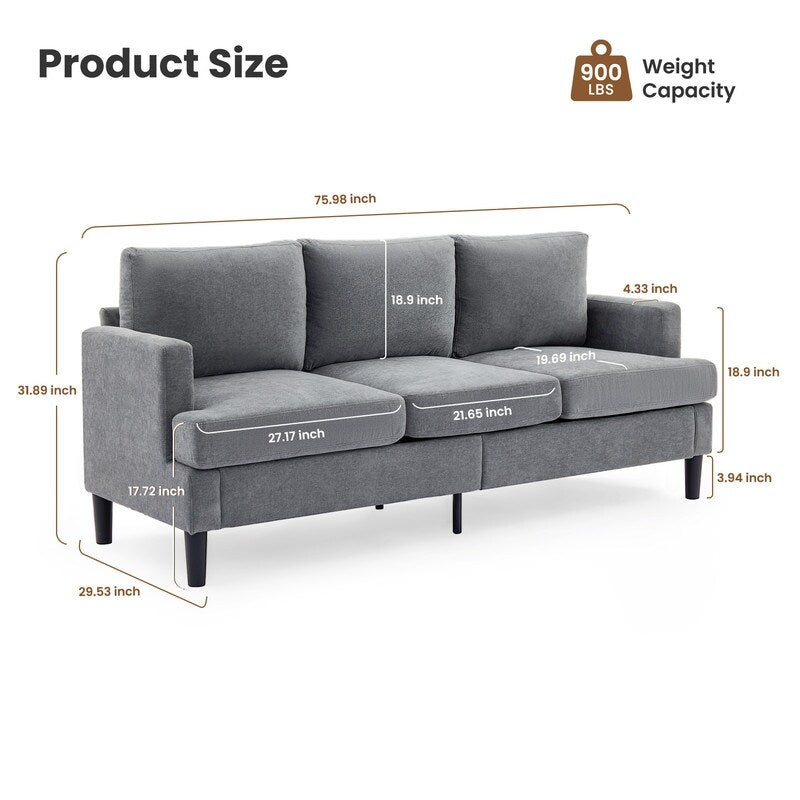 Canapé 3 places - Tissu respirant, accoudoirs de soutien et pieds robustes