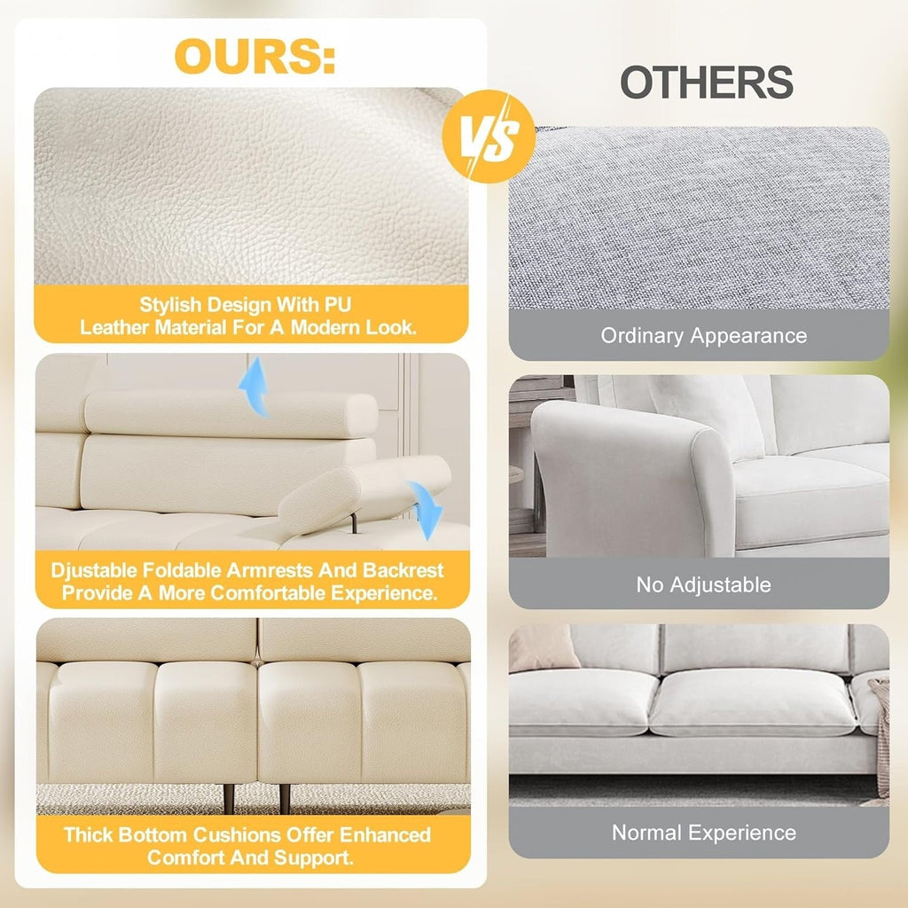 Canapé-lit 3 places, canapé-lit futon en similicuir, dossiers et accoudoirs réglables