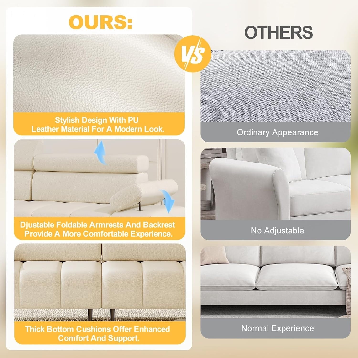 Canapé-lit 3 places, canapé-lit futon en similicuir, dossiers et accoudoirs réglables