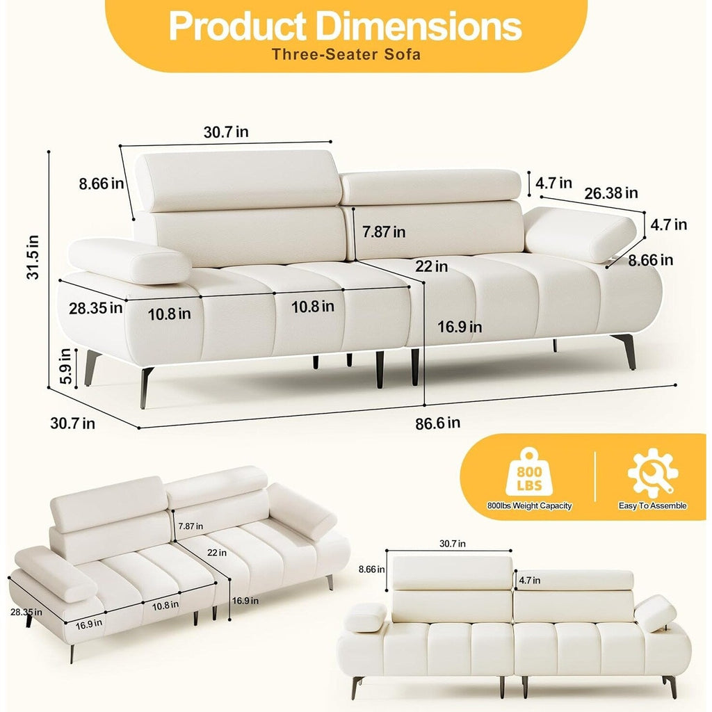 Canapé-lit 3 places, canapé-lit futon en similicuir, dossiers et accoudoirs réglables