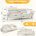 Canapé-lit 3 places, canapé-lit futon en similicuir, dossiers et accoudoirs réglables