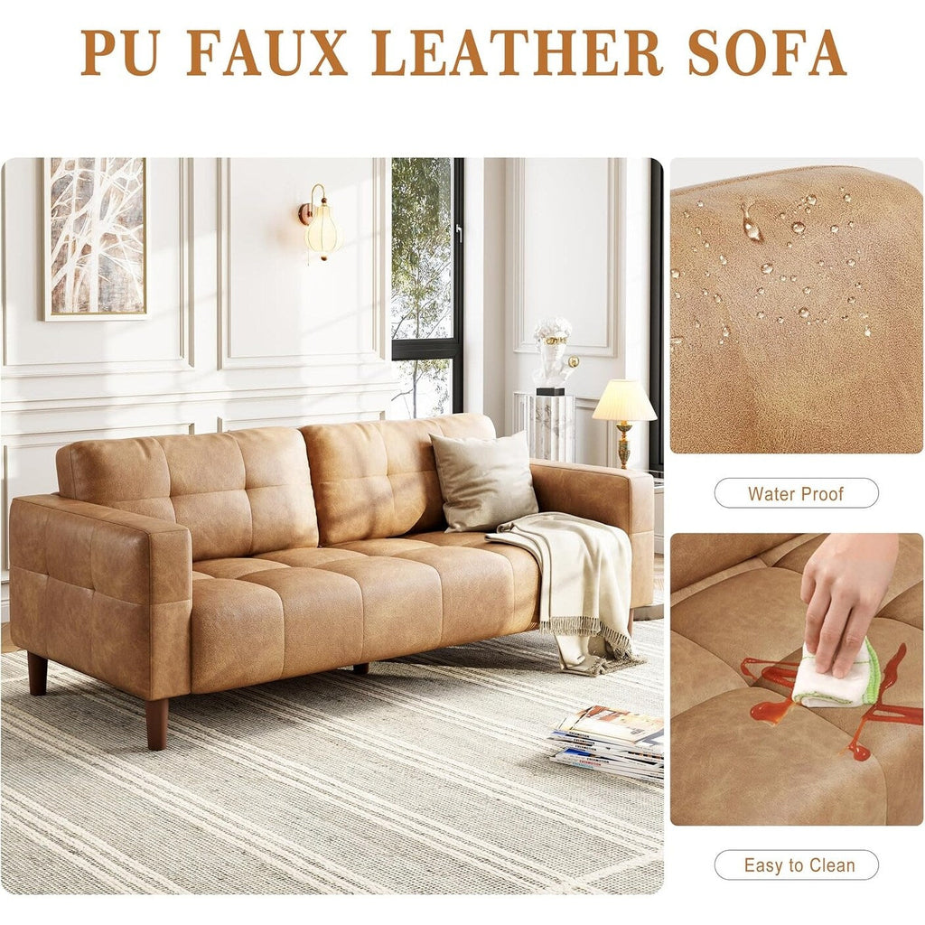 Canapé 3 places, 83 pouces de large, en similicuir, avec coussin à ressorts, canapé moderne