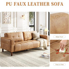 Canapé 3 places, 83 pouces de large, en similicuir, avec coussin à ressorts, canapé moderne