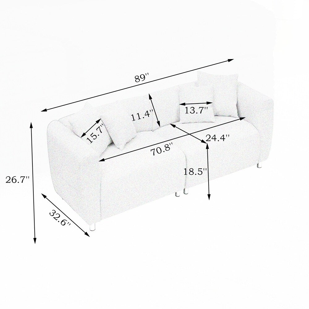 Canapé 3 places avec cadre en bois massif et 4 coussins