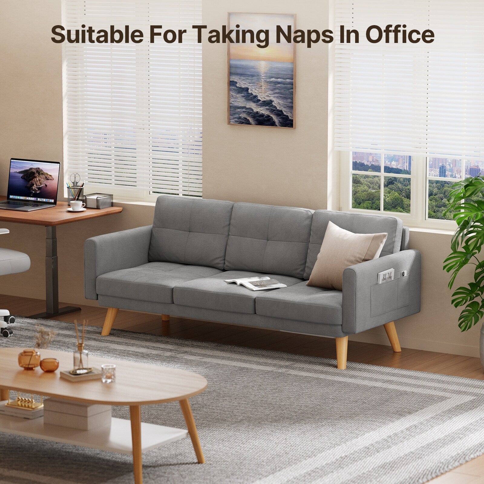 Canapé-lit 3 places rembourré pour salon, canapé-lit inclinable avec dossier