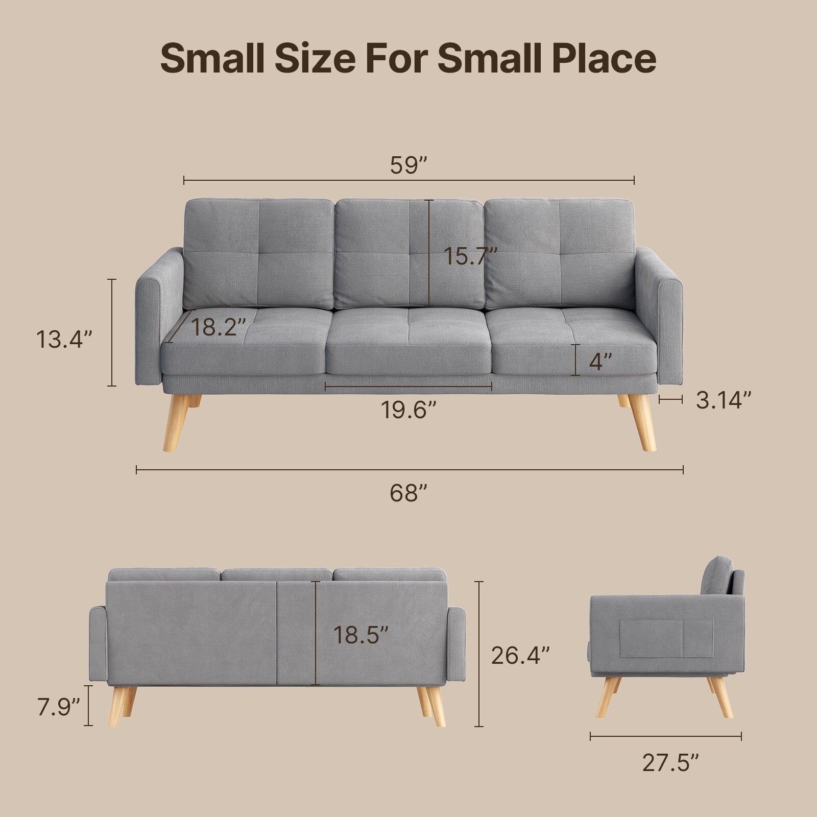 Canapé-lit 3 places rembourré pour salon, canapé-lit inclinable avec dossier