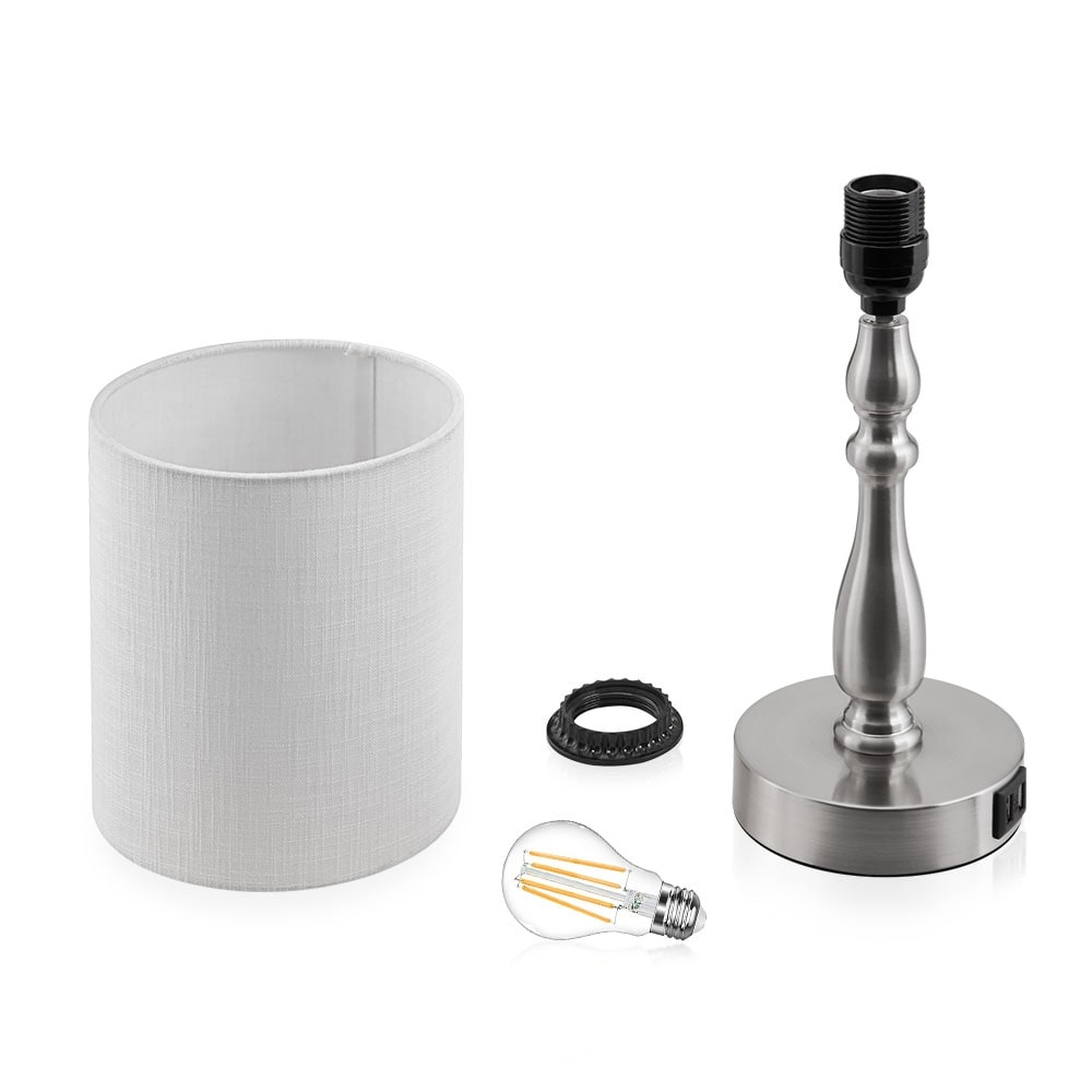 Petite lampe de table tactile à intensité variable 3 voies avec 2 ports USB, acier brossé