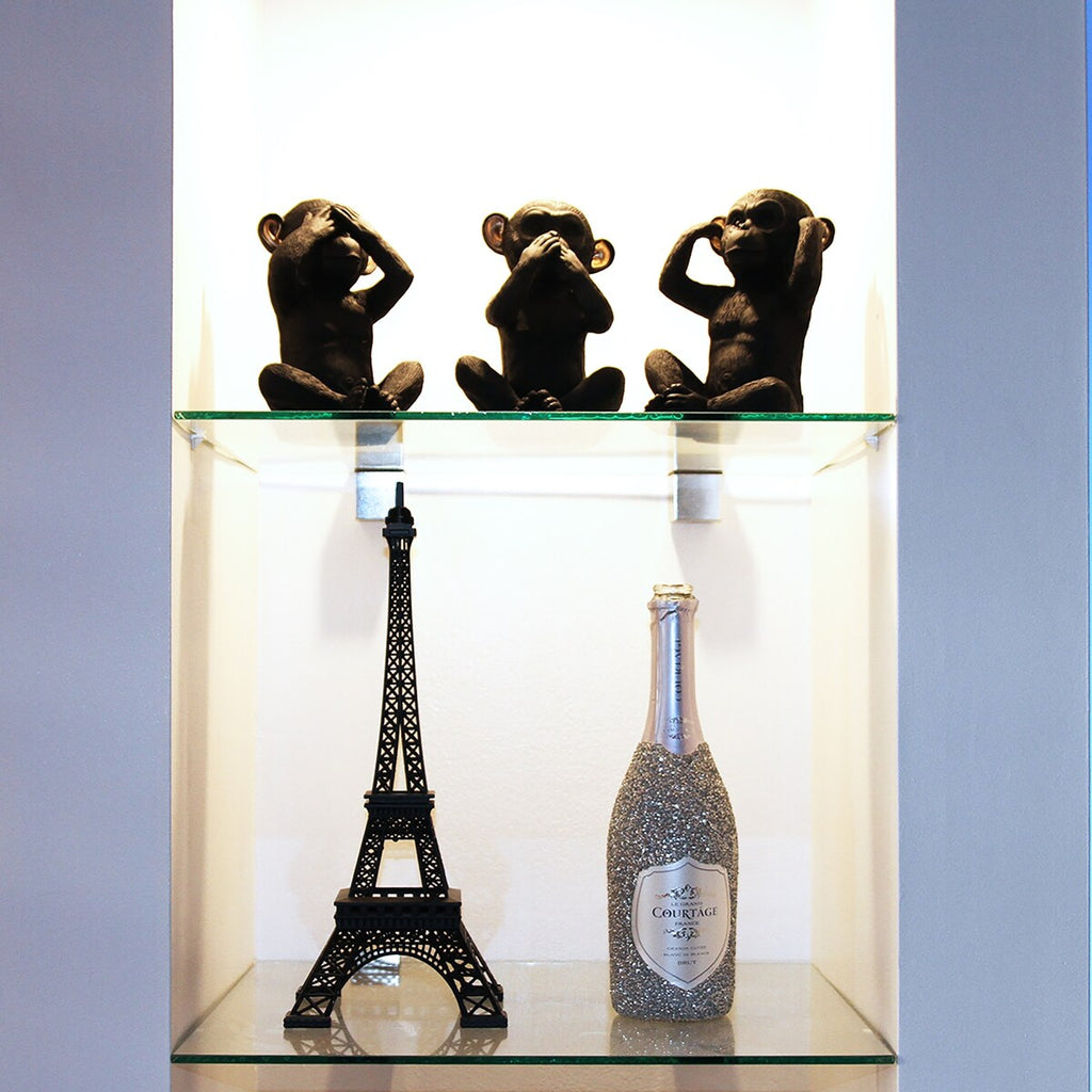 3 singes sages parlent, entendent, ne voient pas le mal, résine noire et or, lot de 3