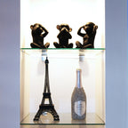 3 singes sages parlent, entendent, ne voient pas le mal, résine noire et or, lot de 3