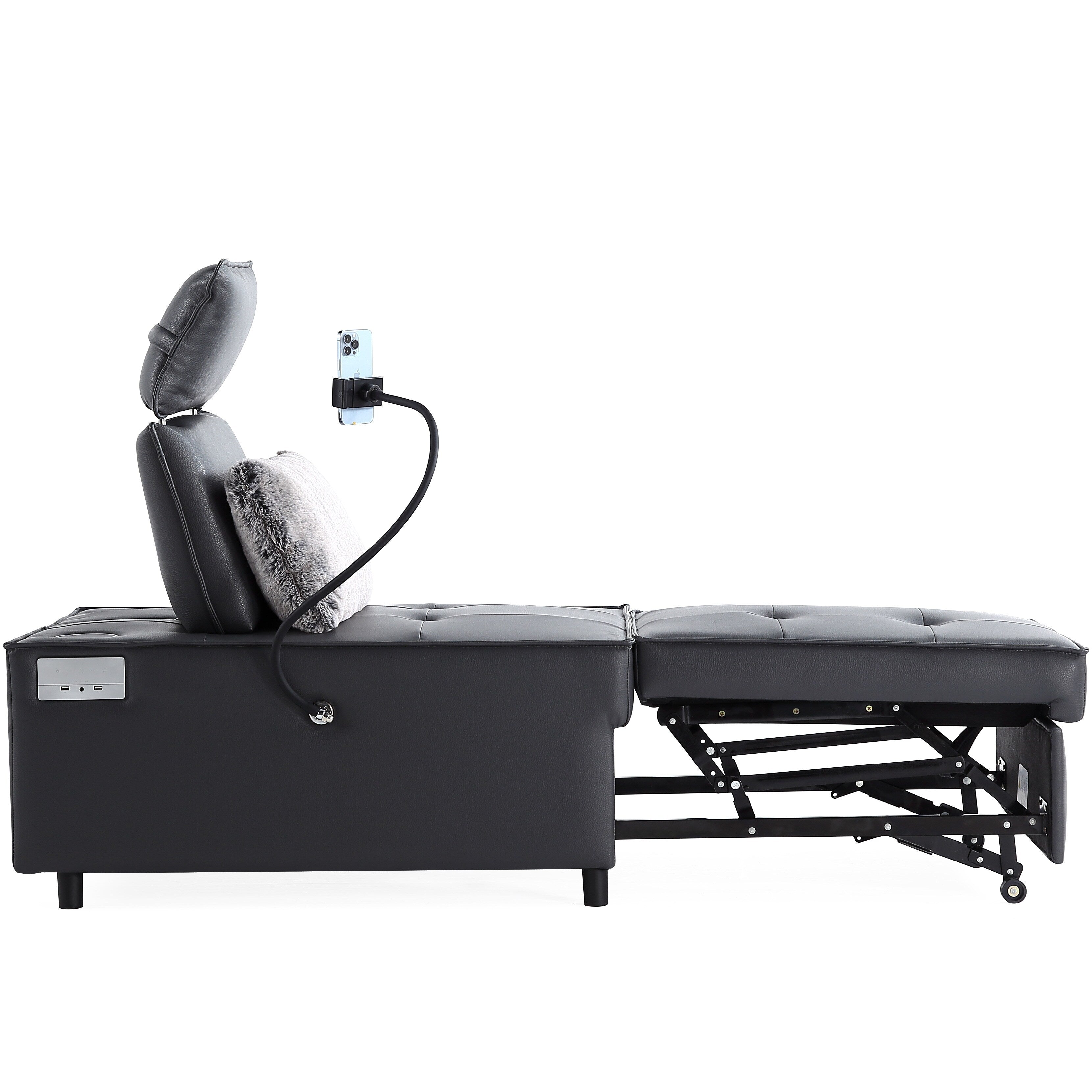 Fauteuil convertible 3 en 1, canapé inclinable réglable avec haut-parleurs Bluetooth, ports USB et oreiller moelleux