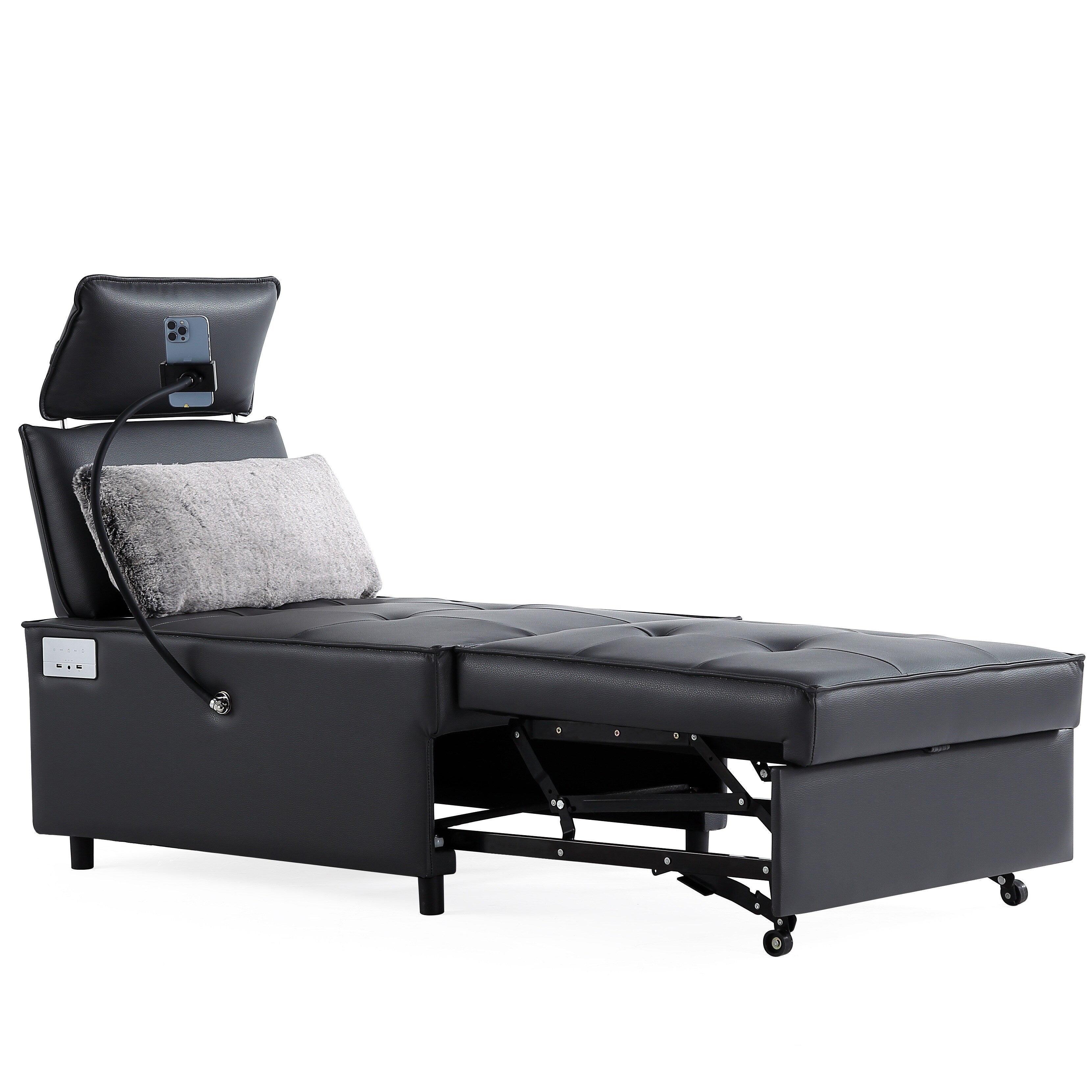 Fauteuil convertible 3 en 1, canapé inclinable réglable avec haut-parleurs Bluetooth, ports USB et oreiller moelleux