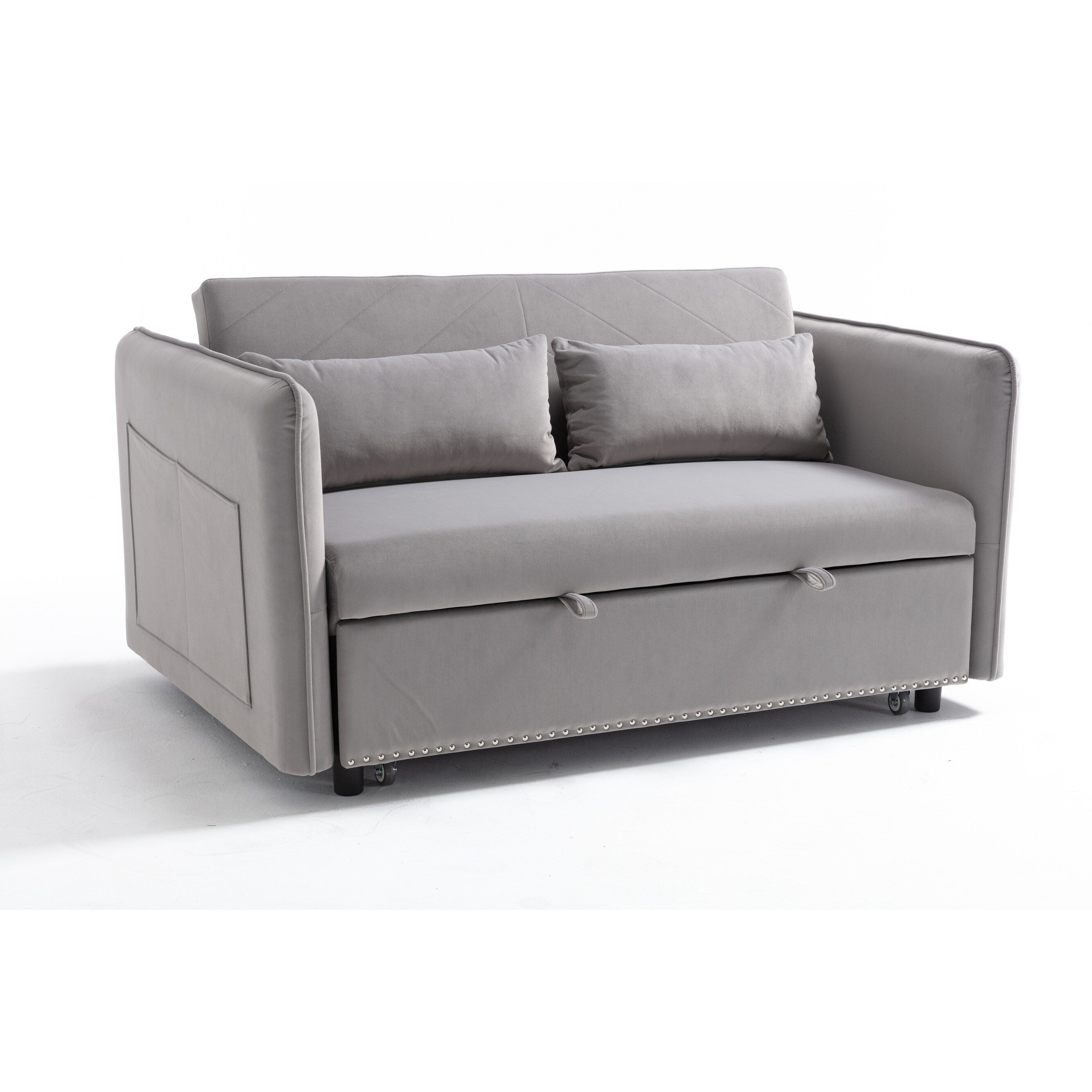 Canapé-lit futon convertible 3 en 1, 55 places, 2 oreillers, ports USB et poches latérales