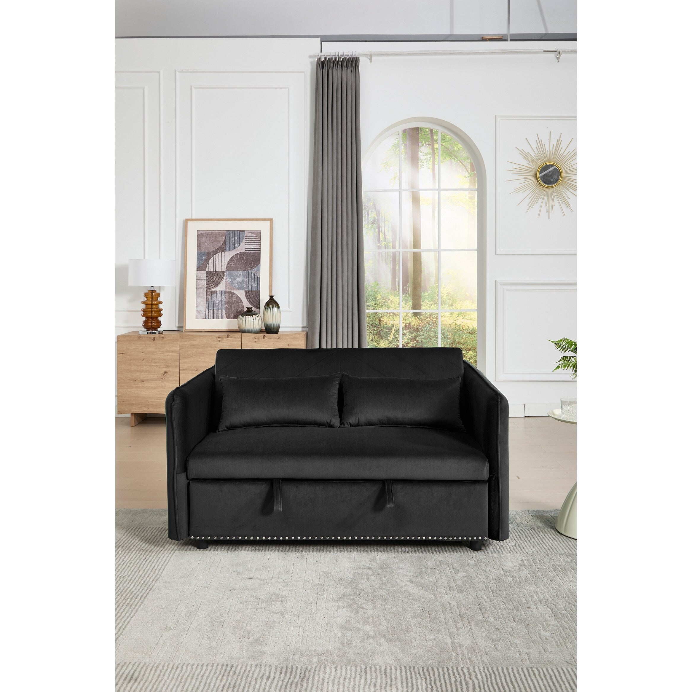 Canapé-lit futon convertible 3 en 1, 55 places, 2 oreillers, ports USB et poches latérales