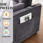 Canapé-lit convertible 3 en 1 - Canapé futon en velours avec dossier réglable, poche latérale et fonction gigogne, gris foncé