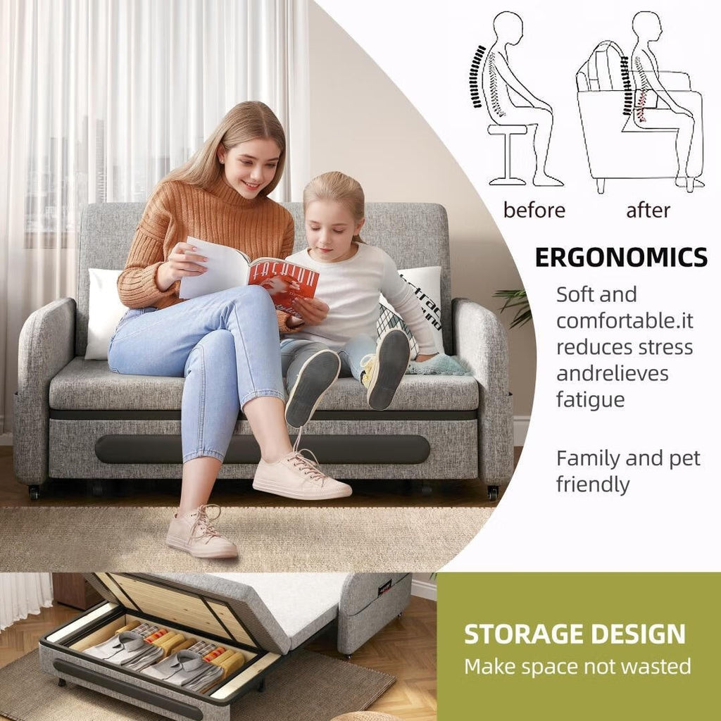 Canapé-lit convertible 4 en 1 avec rangement dissimulé, fauteuil-lit moderne pour petits espaces, dortoirs et bureaux à domicile
