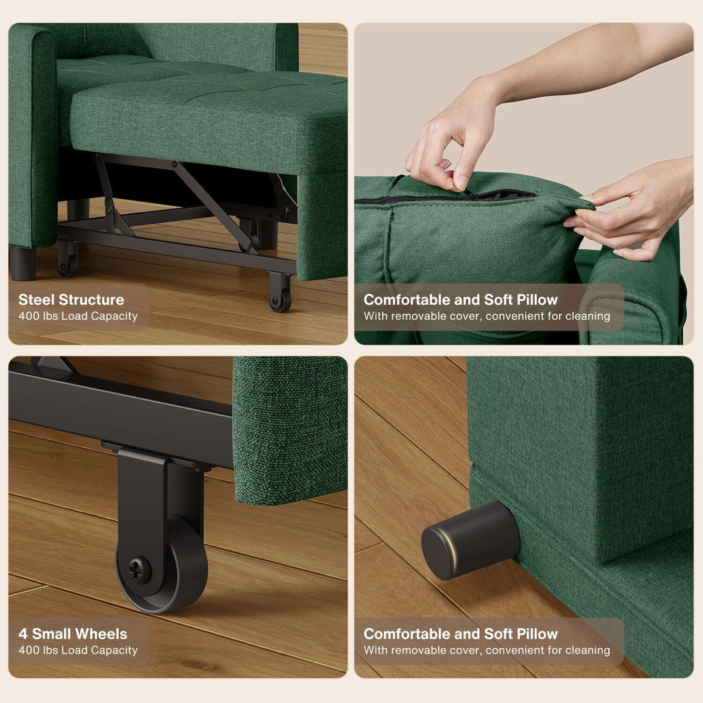 Canapé-lit gigogne 3 en 1, convertible, moderne, réglable et rembourré