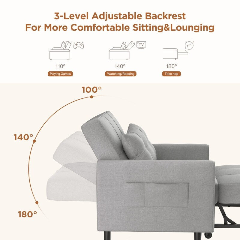 Canapé-lit gigogne 3 en 1, convertible, moderne, réglable et rembourré