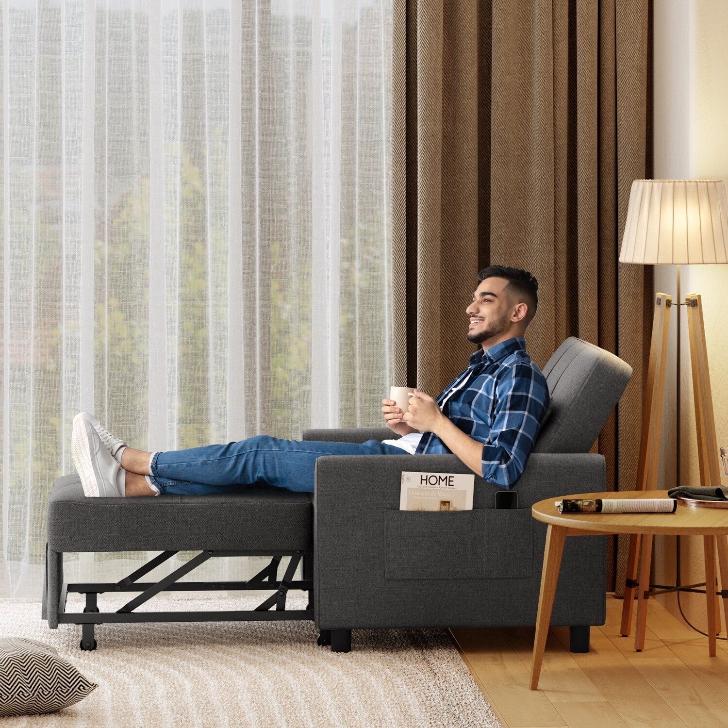 Canapé-lit gigogne 3 en 1, convertible, moderne, réglable et rembourré