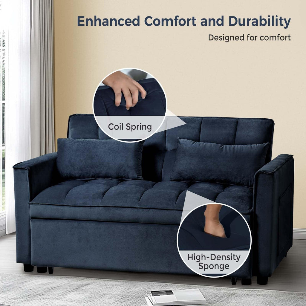 Canapé-lit 3 en 1 en velours avec dossier réglable